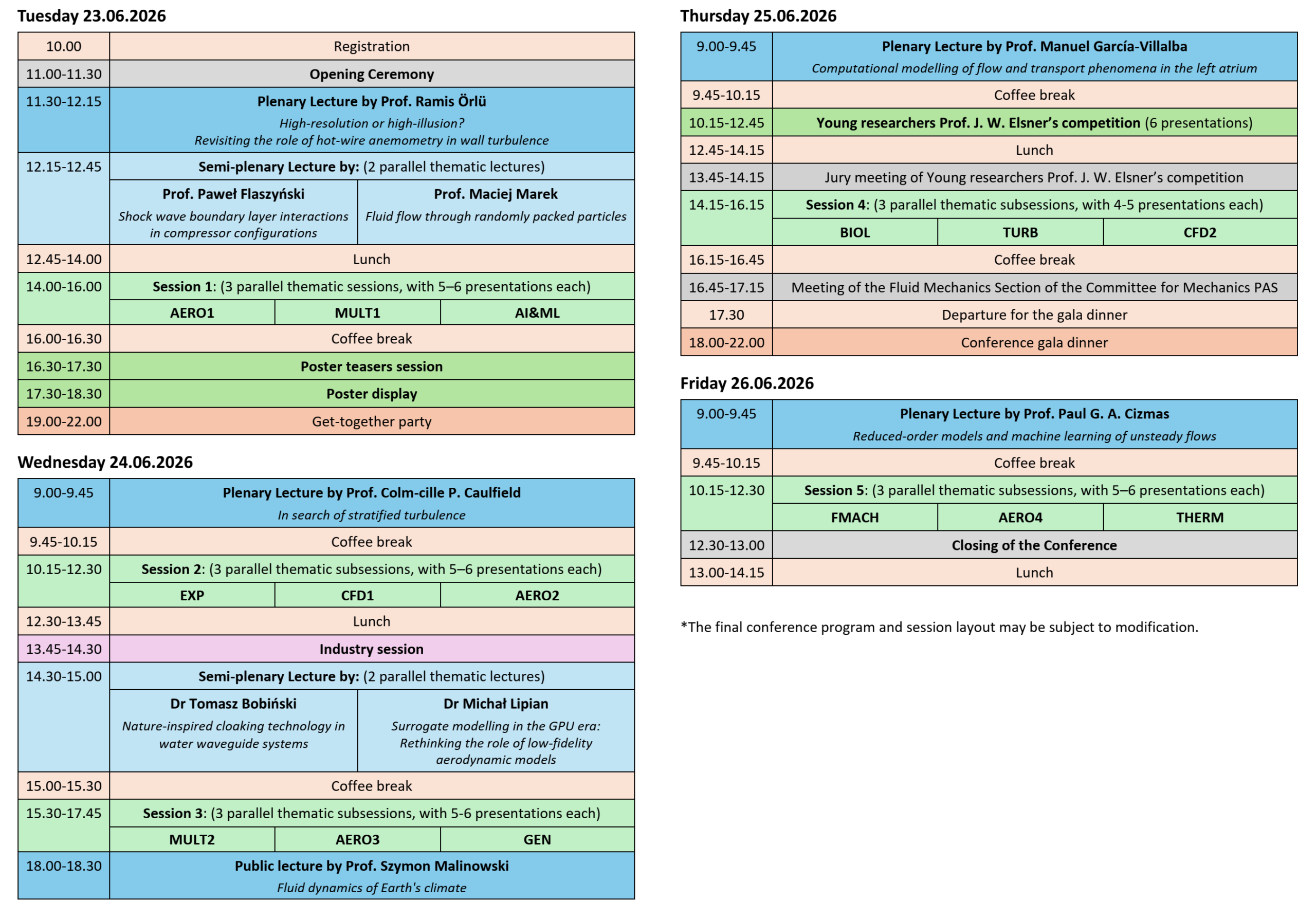Preliminary program of FMC 2026